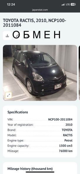  Toyota Ractis 2010 , 300000000 , 